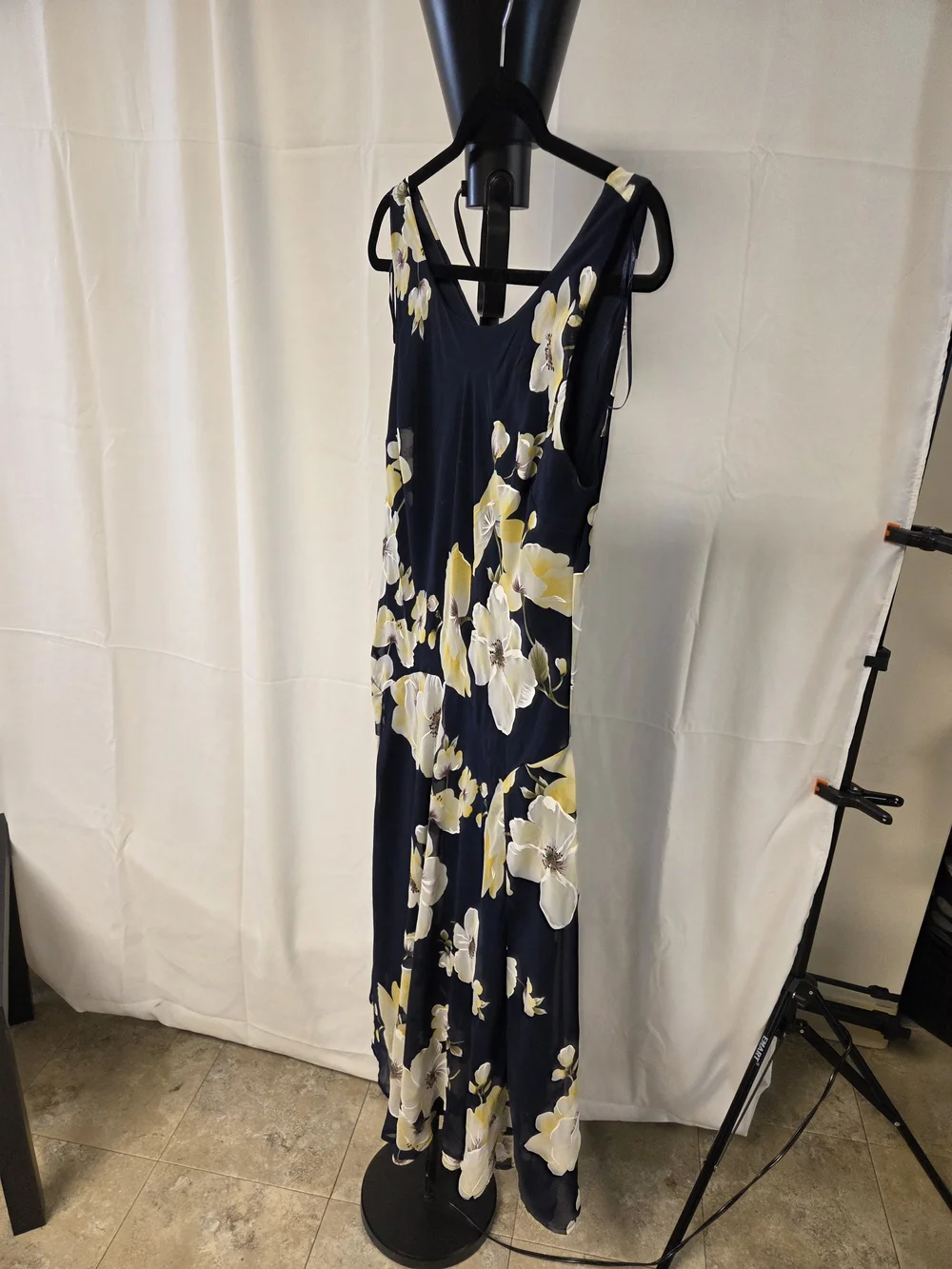 Signature by Robbie Bee Navy Floral Midi Dress with Cream & Yellow Blooms